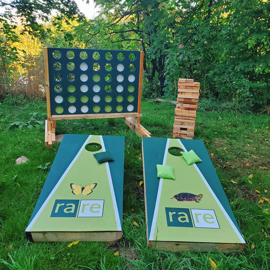 sustainable events, oversized yard games, wood oversized games, giant jenga, corn hole, giant connect 4