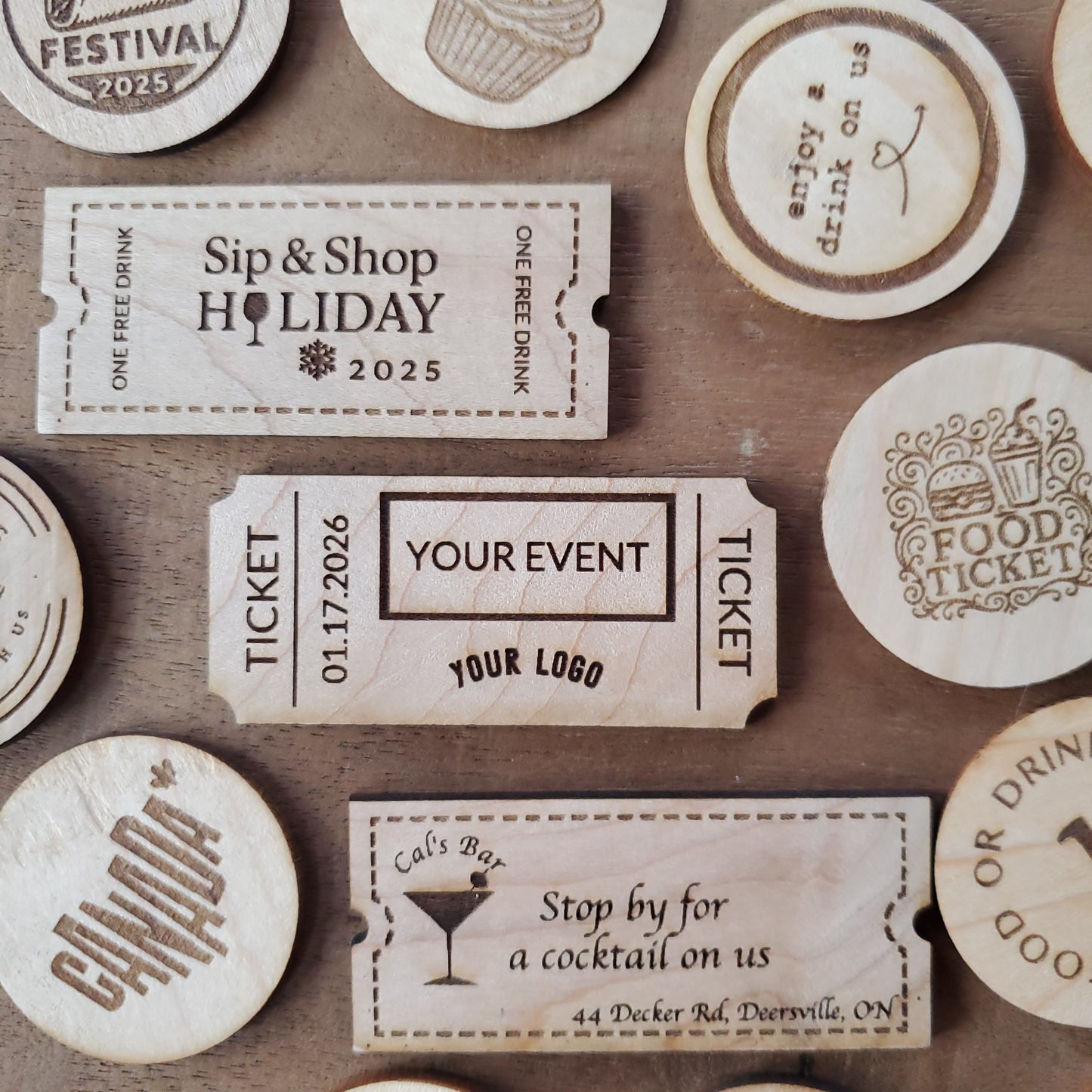 Wood Tokens and Tickets