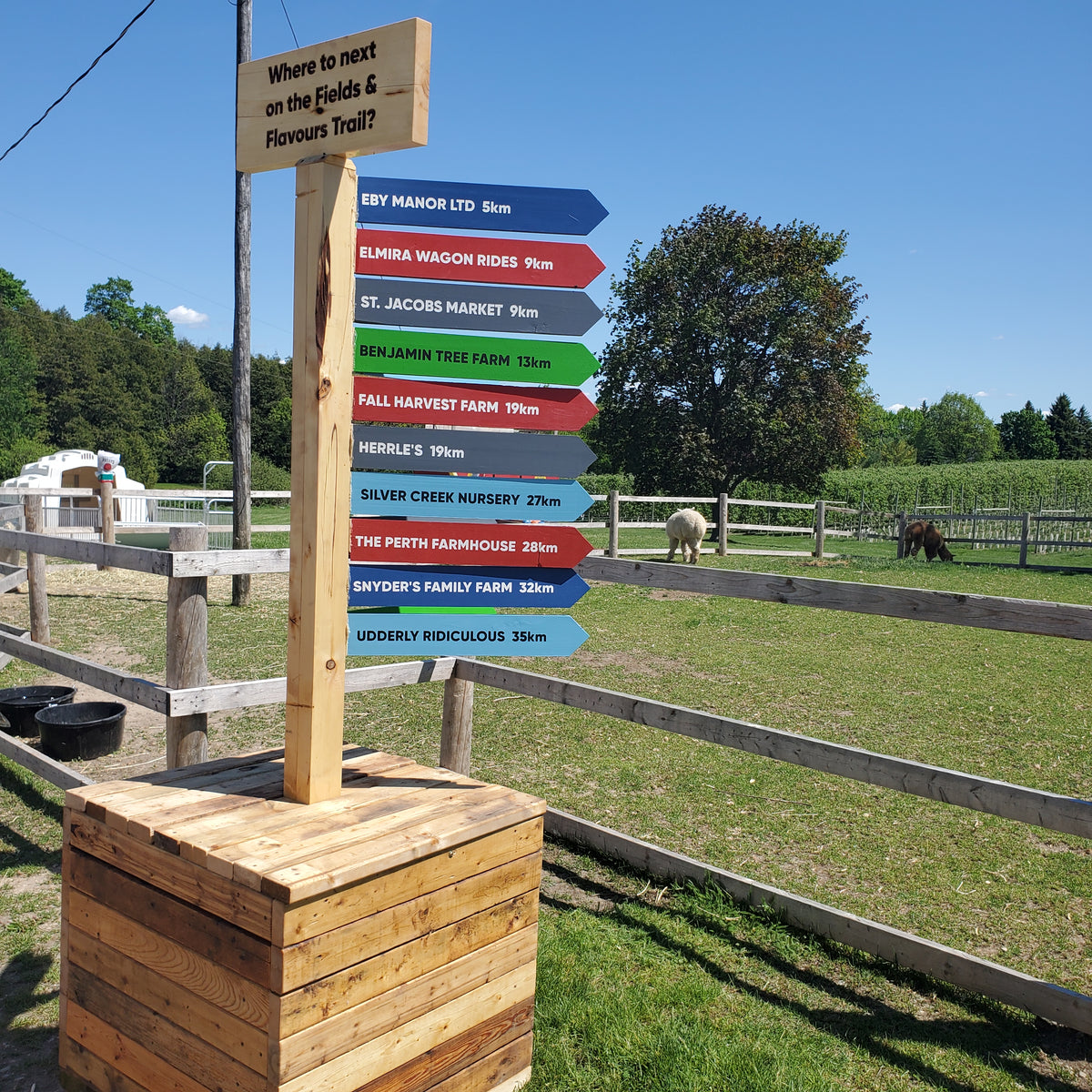 custom outdoor wayfinding signage directional arrows fields and flavours