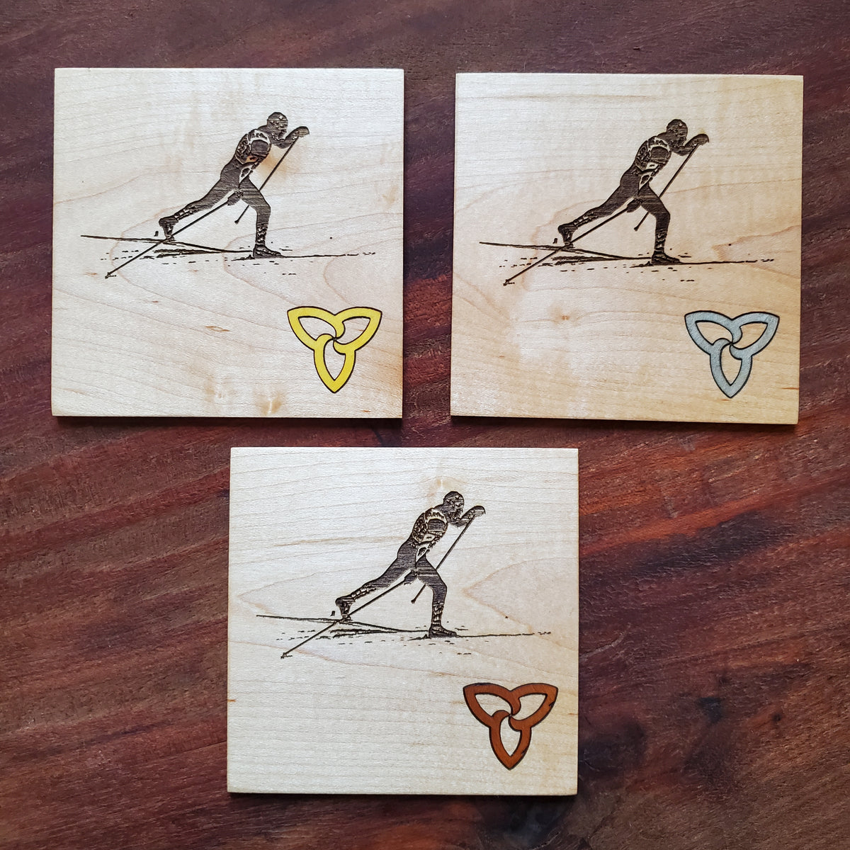 sports team branded wooden coasters with colour inlay
