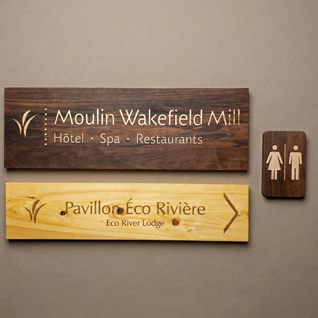 hospitality signage package wood inlay signage